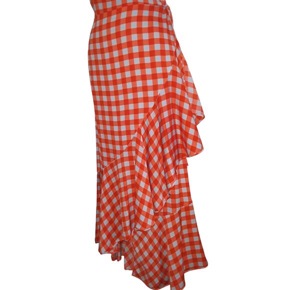 Diane von Furstenberg Sz 4 Asymmetrical Ruffle Hem Gingham Plaid Dress - Picture 2 of 9